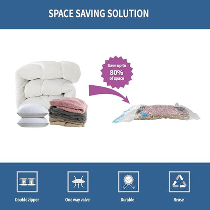 7 Pack Large Space Saver Vacuum Storage Bags for Clothing Travel, Vacuum Seal Compression Bags for Clothes, Packing, Luggage, Blankets, Comforters and Pillows, Hand Pump Included