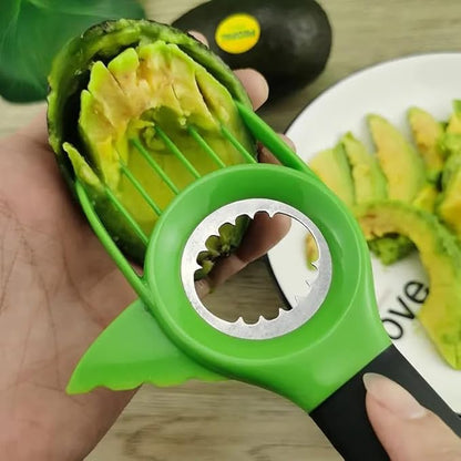 Avocado Slicer 3-in-1 Tool – Stainless Steel Cutter, Pitter, Corer with Non-Slip Grip Handle – Multifunctional Avocado Seed Remover Cutter for Fruit & Kitchen Use (Green Black)