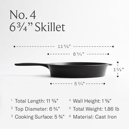 Field Company 6.75-Inch Cast Iron Skillet – Lightweight & Smooth, Made in USA, Pre-seasoned with Organic Oil – Ideal for 1 Serving (No.4 Extra Small)