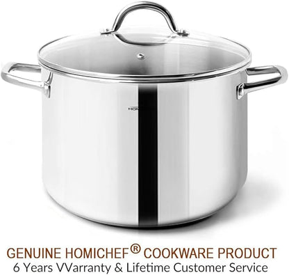 HOMICHEF Stock Pot 6 Quart Nickel Free Stainless Steel - 6 Qt Soup Pot With Lid and Handle - Small Cooking Pot 6 Quart - Ideal for Soup, Sauce, and Induction Cooking