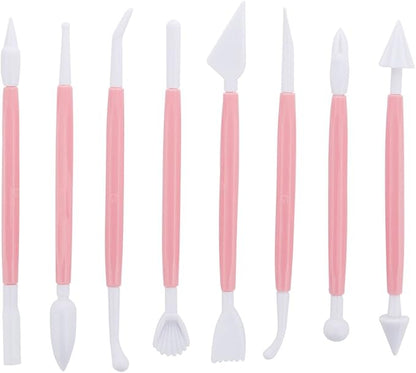 Marshmallow Fondant Cake Decorating Hand Tool 12 Pcs 5 Sets Sugarcraft Gumpaste Icing Smoother Rolling Pin Trimmer Cutter Embosser Flower Scissor Modelling Accessories Supplies Kit Pink