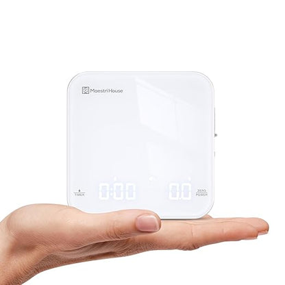 Rechargeable Mini Coffee Scale with Timer, Maestri House Espresso Scale, 2kg/0.1g Accurate Scale for Espresso and Pour-Over Coffee, Portable Digital Kitchen Scale with Automatic Timing（White&Glod）