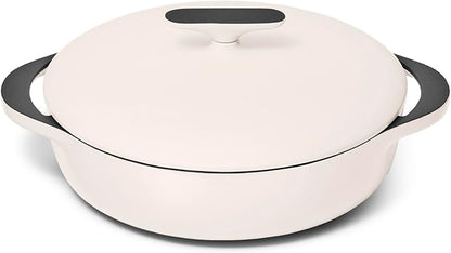 Caraway Enameled Cast Iron Braiser - 3.5 qt Braiser Pan - 3 Layer Enamel Coating - No Seasoning Required - Compatible With All Stovetops - Oven Safe - Free From Forever Chemicals - Cream