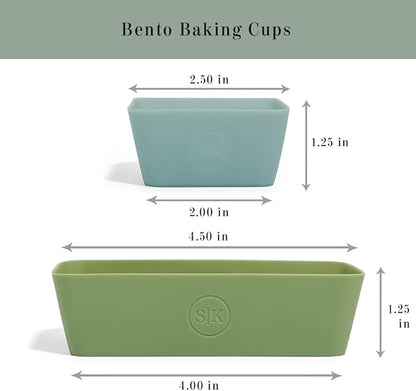 The Silicone Kitchen Reusable Silicone Bento Baking Cup, Non-Toxic, BPA Free, Dishwasher Safe Bento Box Accessories Lunch Box Dividers, Square and Rectangle, 24 Pack, Blue, White, Green
