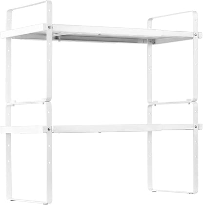 VEVOR Adjustable Kitchen Cabinet Shelf Organizer, Expandable 2 Tier Cabinet Shelf, Stackable Countertop Organizers and Storage Risers, Pantry for Kitchen Bathroom Office, White