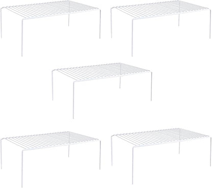 Kitchen Cabinet Shelf Organizer Set of 5, Large (15.7 x 9.4 inch) Metal Wire Pantry Storage Shelves, Dish Plate Racks for Cabinets, Freezer, Counter, Cupboard Organizers and Storage, White