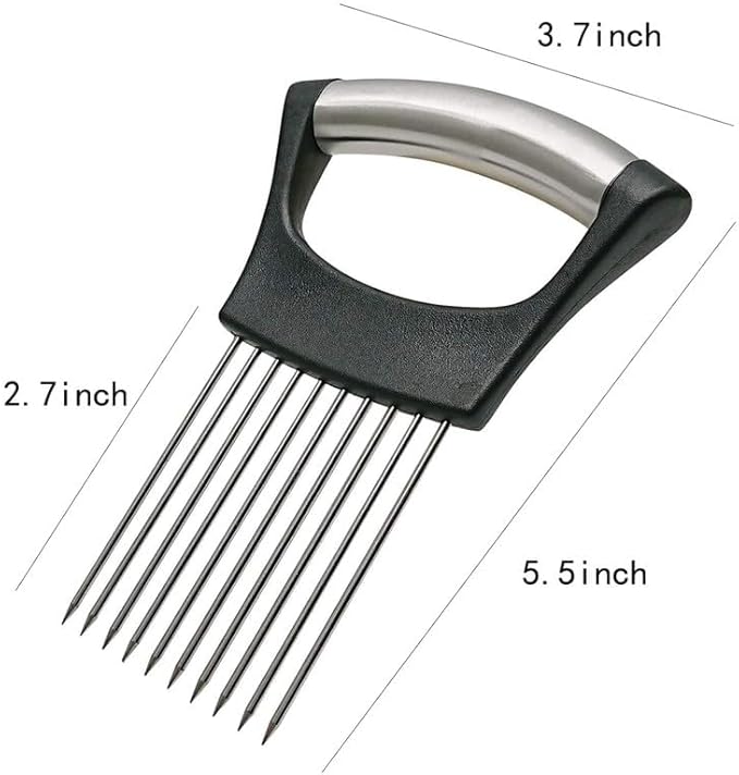 Onion Slice Holder, 2024 New Stainless Steel Holder for Slicing, Chopper Assistant Tool, Cutter for Meat, Onion, Potato, Tomato - Kitchen Gadgets (Black, 1 Pack)