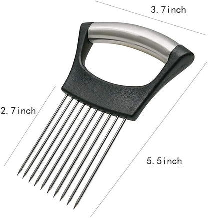 Onion Slice Holder, 2024 New Stainless Steel Holder for Slicing, Chopper Assistant Tool, Cutter for Meat, Onion, Potato, Tomato - Kitchen Gadgets (Black, 1 Pack)