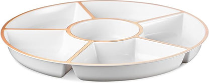 Plasticpro 6 Sectional Round Plastic Serving Tray/Platter (4, White & Rose Gold)