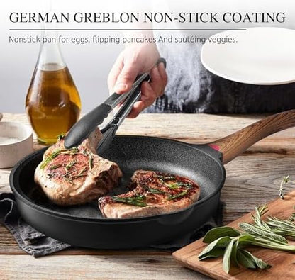 Vinchef Non Stick Frying Pan with Lid,9.5 Inch Anti Scratch Skillet Cast Aluminum Cookware, Induction Compatible Black
