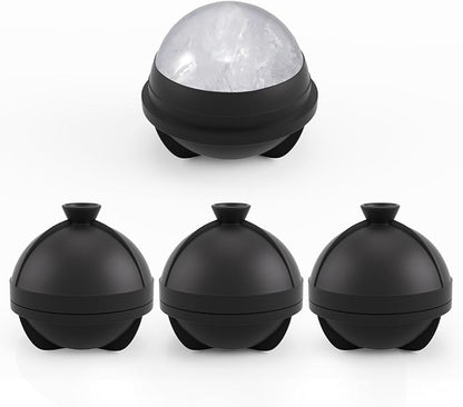 Samuelworld Large Ice Ball Maker with Lid, 4 x 2.5 Inch Round Silicone Ice Ball Mold, BPA Free, Easy To Fill Round Silicone Ice Tray, Craft Ice Maker for Whiskey, Cocktails, Gifting - Black