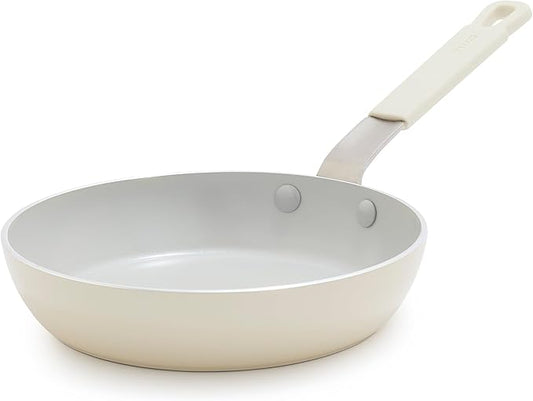 GreenPan x Bobby Flay 8" Nonstick Frying Pan Skillet, PFAS-Free Diamond Ceramic, Induction Suitable, Stay-Cool Silicone Handle, Easy Clean Dishwasher & Oven Safe, Egg & Omelet Pan, Cream