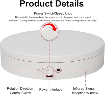Knob Speed Adjustment Remote Control Motorized Rotating Display Stand 3d scanner Electric Turntable rotating platform for Photography Products Shows,Jewelry,Watch,3D Models,Cake Support AAA