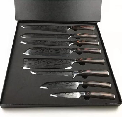 Epicurean Cook Majesty Series 8-Piece Premium Japanese Kitchen Knife Set - Ultra Sharp Laser Damascus Pattern - Professional Chef Hibachi Knives - Juego de Cuchillos para Cocina Profesional
