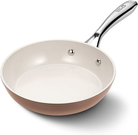 KOCH SYSTEME CS 8 Inch Nonstick Frying Pan Skillet, Ceramic Non Stick Frying Pans, Non Toxic Pans for Cooking, Induction Compatible Egg Pan, Free of PFOA & PTFE, Dishwasher & Oven Safe, Brown