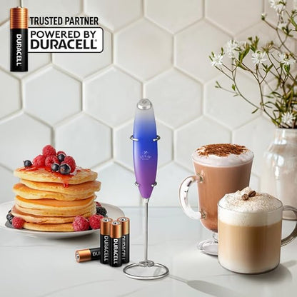 Zulay Kitchen Powerful Milk Frother Wand With 4 AA Duracell Batteries - Ultra Fast Handheld Drink Mixer - Electric Whisk Foam Maker for Coffee, Lattes, Cappuccino, Matcha & Creamer