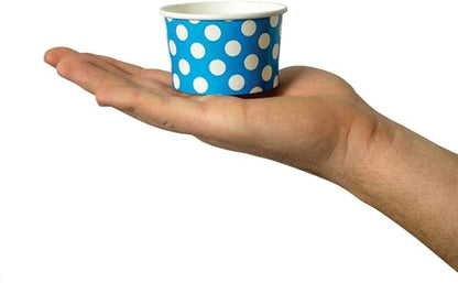 UNIQ 1000-Count 4 oz Polka Dot Paper Ice Cream Cups Blue Color | Disposable Dessert Bowls in Multiple Colors | Frozen Dessert Supplies
