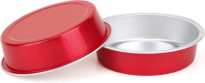 Beasea Disposable Mini Pie Tins with Lids, 50 Pack 4” 8oz Bright Red Aluminum Baking Foil Tins Small Round Tart Container for Individual Dessert Cupcake Muffin Cheesecake Ramekin Quiche Oven Dishes
