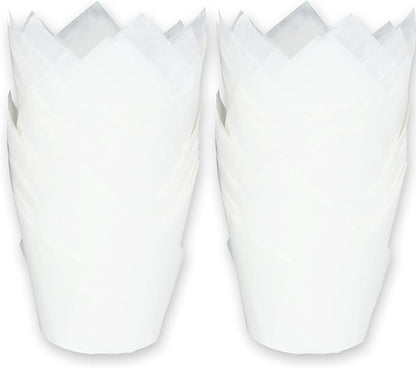 Large size White Tulip Baking Cups 2-1/4"(Base diameter) x 4"(Wall height) Greaseproof paper baking cupcake Muffin liners, Case of 130 pcs