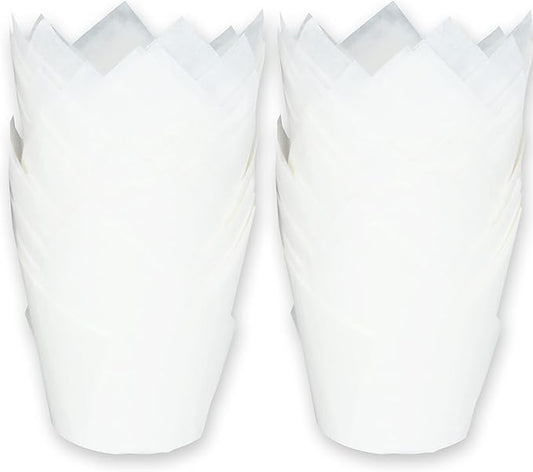 Large size White Tulip Baking Cups 2-1/4"(Base diameter) x 4"(Wall height) Greaseproof paper baking cupcake Muffin liners, Case of 130 pcs