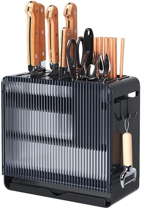 Knife Holder Organizer Stainless Steel Rack This multifunctional kitchen storage rack with Utensil (black)