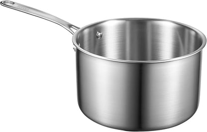 VEVOR 4 QT Saucepan, Stainless Steel Saucepan with Glass Lid, Multipurpose Nonstick Stainless Steel Small Cooking Sauce Pot with Ergonomic Handle, Friendly for Oven, Dishwasher, Induction Cooker