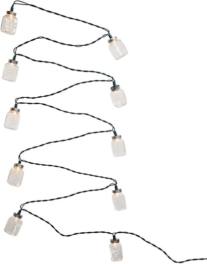 Kurt Adler UL 10-Light Clear Mason Jar Light Set