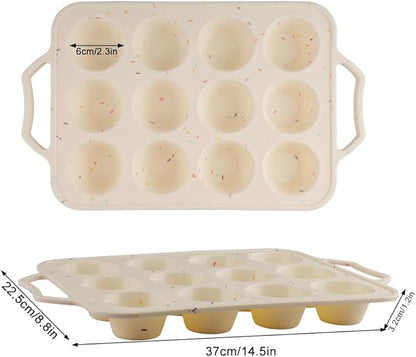 2 Pack Silicone Muffin Pan with Metal Reinforced Frame, 12 Cups Regular Size Silicone Cupcake Pan, Nonstick silicone Cupcake Molds for baking Homemade Muffins, Cupcakes, Egg Bites