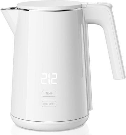 Electric Kettle, 1.0L 1200W Fast Heat with Auto Shut-Off, Boil-Dry Proof, 7 Temperature Control Teapot, Double Wall Stainless Steel Water Boiler Heater, 4H Keep Warm, Cool Touch Tea Pot, White