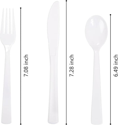 EI 360pcs White Plastic Silverware,Plastic Silverware Heavy Duty,Disposable Plastic Cutlery,Plastic Utensil Sets,Fancy Plastic Silverware include 120pcs Forks,120pcs Spoons and 120pcs Knives for Party