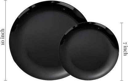 PULOTE 60 PCS Black Plastic Plates - Include 30 Dinner and 30 Dessert Plates, Black Disposable for Party,Birthday & New Year