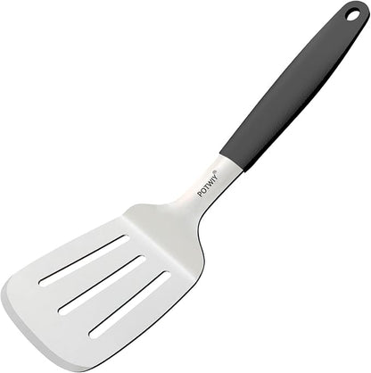 Slotted Spatula Stainless Steel, Large Metal Turner Spatula for Cast Iron Skillet and Flat Top Grills, Full Tang Silicone Handle, Heavy Duty Smash Burger & Egg Flipper, 4.6 x 3.7 In