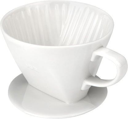 Pour Over Coffee Dripper, Ceramic Pour Over Coffee Maker with 3 Holes Flat Bottom, Easy Manual Slow Brewing, Porcelain Slow Filter Cone for Home, Office, Gift, Size 2,White