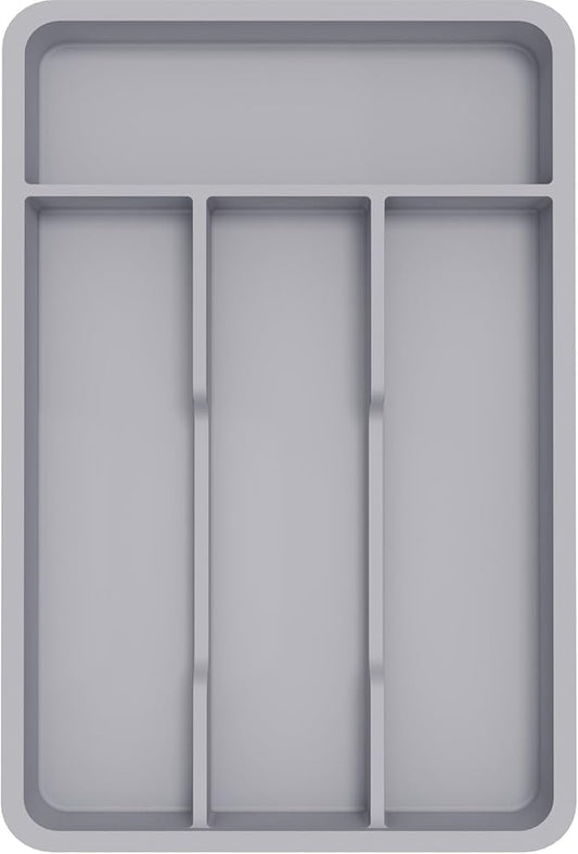 Lifewit Silverware Tray, Cutlery Drawer Organizer Storage for Kitchen, Plastic Flatware Utensil Holder Divider for Spoons Forks Knives Tableware, 4 Compartment, Gray