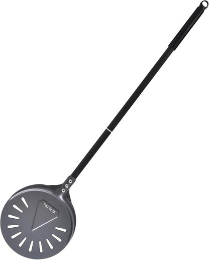 Turning Pizza Peel, 8 Inch with 25 Inch Handle Round Pizza Turning Peel, Professional Anodized Aluminum Turning Pizza Spatula, 33 Inch overall