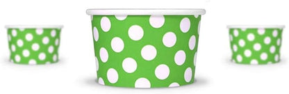 UNIQ 1000-Count 4 oz Polka Dot Paper Ice Cream Cups Green Color | Disposable Food & Dessert Bowls in Multiple Colors | Frozen Dessert Supplies