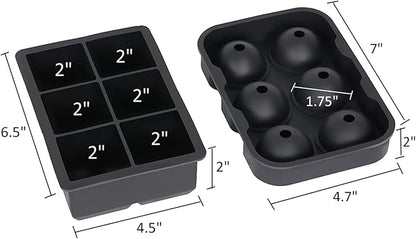 Ticent Ice Cube Trays (Set of 2), Silicone Sphere Whiskey Ice Ball Maker with Lids & Large Square Ice Cube Molds for Cocktails & Bourbon - Reusable & BPA Free