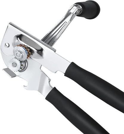 Manual Can Opener,Commercial Heavy Duty Can Openers with Easy-Turn Crank,Ergonomic Long Rubber Handle for Seniors
