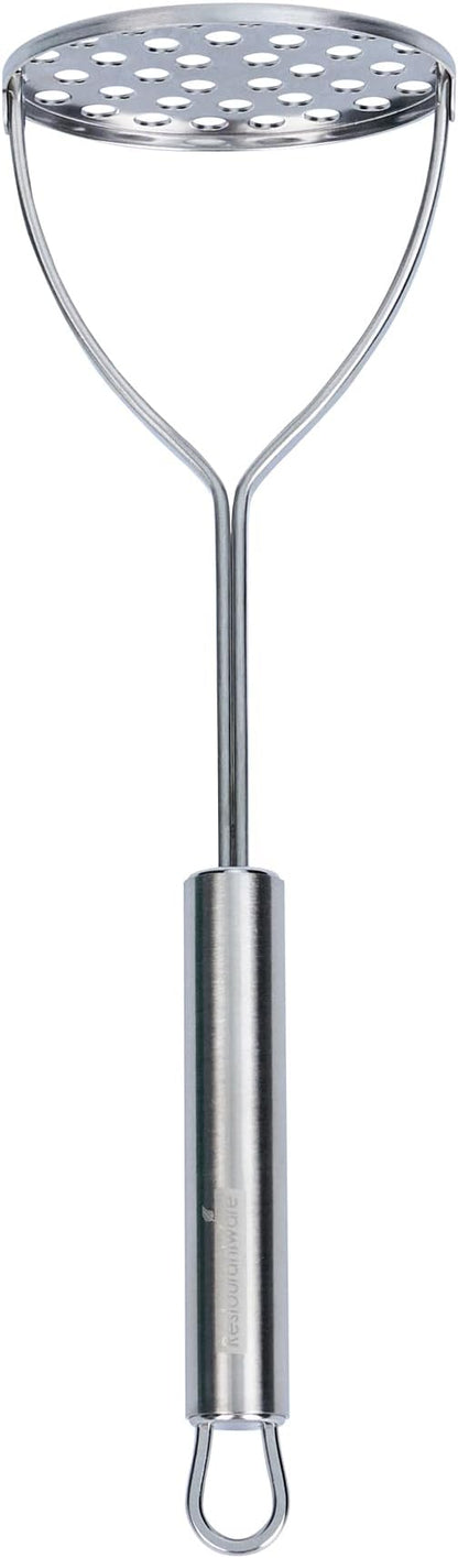 Restaurantware-German Standard Round-Faced Mashers With Ergonomic Handle, 6 Heavy-Duty Potato Mashers - Dishwashable, Durable, Stainless Steel Food Masher, For Avocado, Beans, Sweet Potatoes