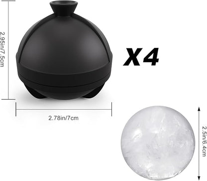 Samuelworld Large Ice Ball Maker with Lid, 4 x 2.5 Inch Round Silicone Ice Ball Mold, BPA Free, Easy To Fill Round Silicone Ice Tray, Craft Ice Maker for Whiskey, Cocktails, Gifting - Black