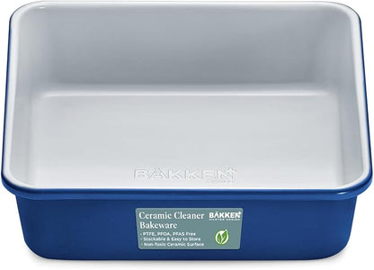 BAKKENMASTER Square Cake Pan - Aluminized Steel, Ceramic Non-Stick Coating, Non-Toxic, Ideal Size, Heavy-Duty, Elevate Your Baking with Durability and Style