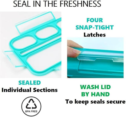 Bento-Box with Bag and Ice Pack Set. Lunch Boxes Snack Containers for Kids Boys Girls Adults. 6 Compartments, Leakproof Portion Container Boxes Insulated Bags for School Lunches, Blue