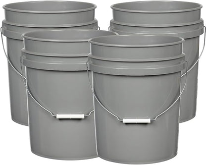 House Naturals 5 Gallon Premium HPDE Plastic Bucket - Made in USA Food Grade Storage Container, BPA Free All Purpose Pail (4, Gray)