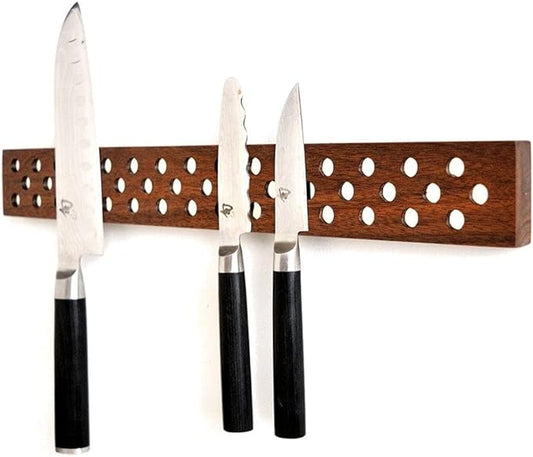 Magnetic Wooden Knife Bar Holder Strip, Cherry or Walnut, 12, 16, 20, or 24 Inch (20 Inch, Walnut)