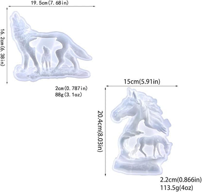 3D Horse and Wolf Silicone Resin Mold, Wall Art Decoration Casting Mold, Tabletop Ornament DIY Craft