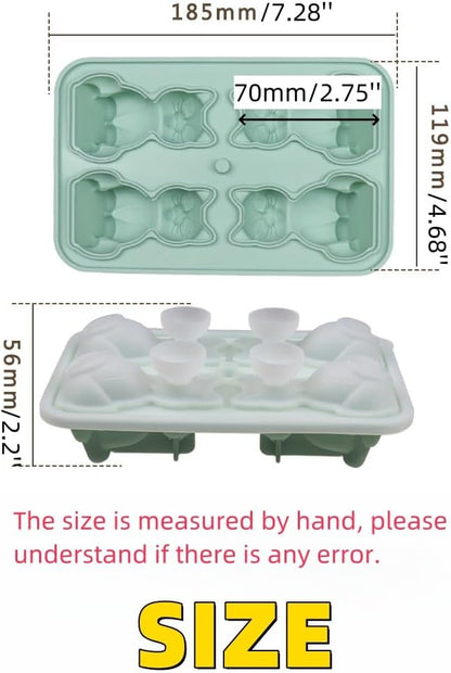 Cute 3D Cat Silicone Ice Cube Tray Mold Cartoon Animal Ice Box BPA-Free (Green)