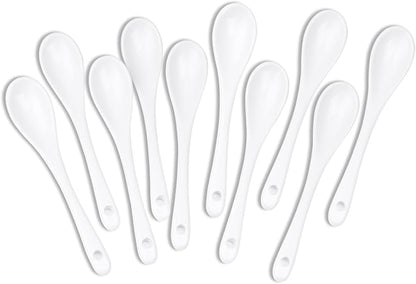 White Long Handle Porcelain Spoons Coffee, Tea, Yogurt and Ice-cream, Cutlery Fitting Ceramic Spoons 5.1 Inch Set of 10 (10, 5.1 inch)