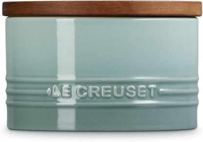 Le Creuset Signature Salt Cellar and Storage Canister with Wood Lid, 16 oz., Sea Salt