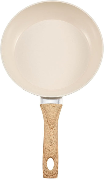 VEVOR Frying Pan Skillet, Aluminum Egg Fry Pans, 3 Piece (8, 9.5, 11 in), Nonsitck Ceramic Heavy-Duty Skillets with Heat-Resistant Handle, Chef's Kitchen Cookware for Gas, Electric, Induction, Beige