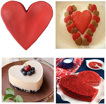 8x8 Inch Silicone Square Cake Baking Pan, Deep-Dish Roasting Lasagna and Casserole Baking Pan,+9.5in Silicone Heart Baking Bakeware Brownie Pan ,Non-Stick Easy Demoulding Set of 2-Red